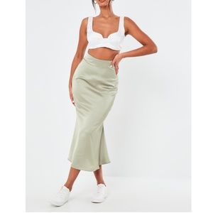 Missguided Mint Satin Midi Skirt